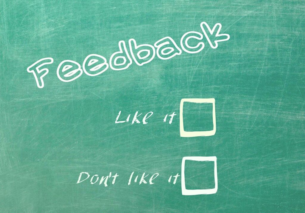 Chalkboard with the word "Feedback" written on it, featuring two empty checkboxes labelled "Like it" and "Don’t like it."