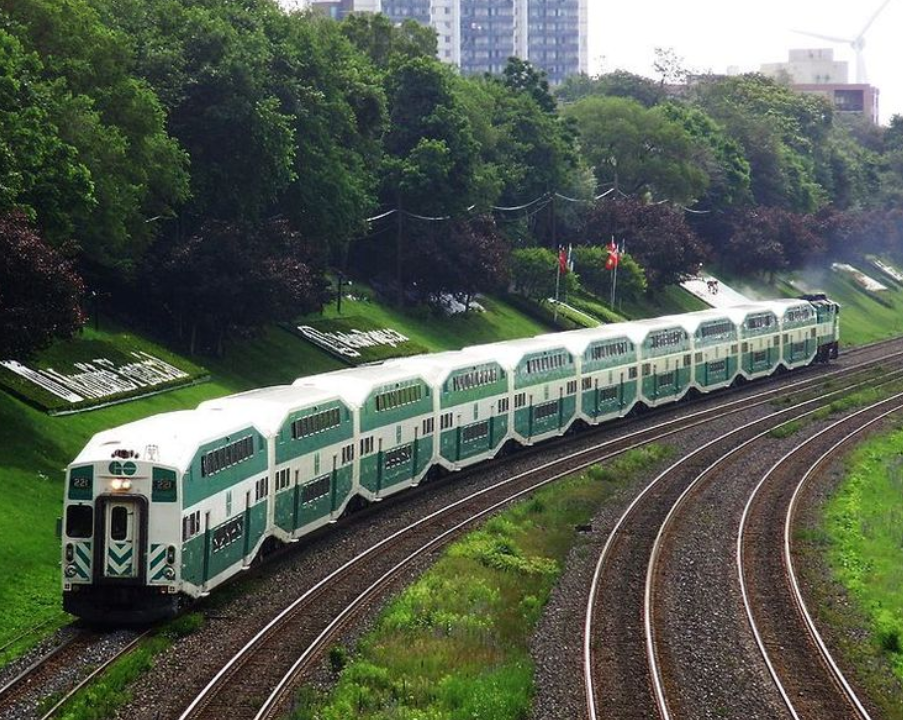 GO Train pulling into a station in Toronto.